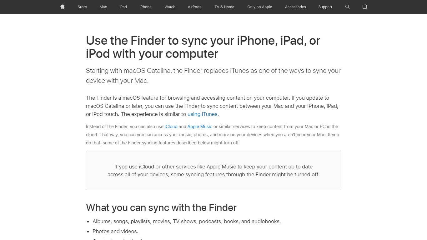 Use the Finder to sync your iPhone, iPad, or iPod with your computer